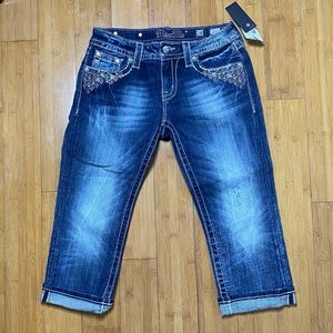 Miss Me Blue Distressed Cropped Jeans